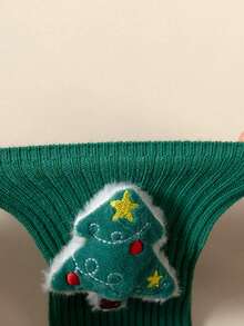 Christmas Kids' Cartoon Character Socks, Red Mid-Calf Stockings For Girls, Suitable For Autumn/Winter