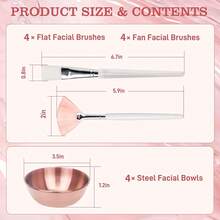 12 piezas de suministros de belleza, set de brochas para mascarilla - herramientas de brochas para mascarilla, 4 tazones de mascarilla en color oro rosa, 4 brochas en forma de abanico para mascarilla, 4 brochas, suministros de belleza, cuidado de la piel y facial DIY
