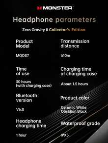 Monster MQO37 Wireless Earphones With High Definition Call Stereo Sports Headphones And Mic - one-size - View 12