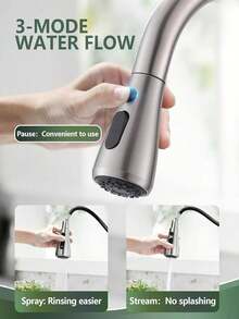 Kitchen Faucet With Pull Down Sprayer, High Arc Brushed Nickel Single Handle Kitchen Sink Faucet, Stainless Steel, 3 Mode(Stream/Spray/Pause), Grifos Para Fregaderos De Cocina - 拉絲鎳 - 查看 3