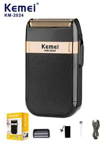 Kemei KM-2024 Men's Portable Electric Shaver, Professional Beard Trimmer, USB Rechargeable Face Shaver, Hair Clipper, Reciprocating Electric Shaver, Gift For Boyfriend And Father (1 Piece) - Black - View 2