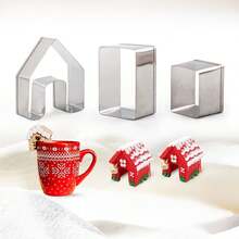 3件/套，圣诞迷你房子形状饼干刀套装，制作圣诞小房子饼干模具，由3块不锈钢组成，适合在家庭和厨房中烘焙圣诞童话！ - 銀色 - 查看 5