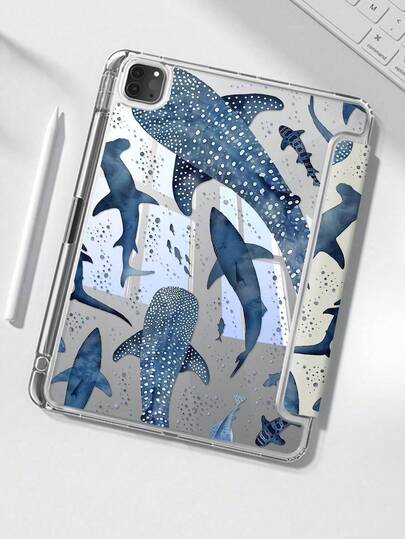 A Beautiful Cartoon Blue Polka Dot Whale Shark Marine Animal Double-Sided Painted Acrylic Transparent Crystal Back Plate Shockproof Support Sleep Wake-Up Tablet Case,Pad Case Compatible With Ipadtablet Case,Pad Case Compatible With The Ipad Is Compatible With The 10th Generation, The 10.2-Inch IPad 7th/8th/9th, And The 10.9-Inch Air 4th/5th. It Can Hold A Stylus As A Holiday Gift