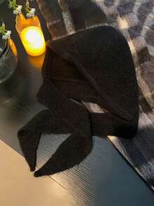 1 pieza Pasamontañas de mujer para otoño/invierno con cobertura para el cuello, gorro de punto con aplicación de estilo callejero para mantener el calor en exteriores