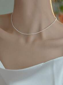 1 chiếc vòng cổ ngọc trai Pháp sáng bóng, kiểu dáng tối giản thanh lịch, vòng cổ choker màu vàng cao cấp, phụ kiện đa năng. - trắng - Xem 2