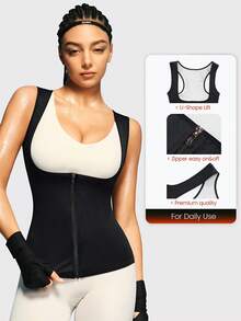 Damen Taille Sauna Anzug - Hohe Kompression Schwitzanzug, Beliebter minimalistischer Sauna Anzug Damen Weste Taille Trimmer, Eng anliegende Fitness Formung Taille, Geeignet für Gym, Sport und Yoga, Damen Reißverschluss Weste, Reißverschluss Design, Nicht atmungsaktive Fitness Bekleidung