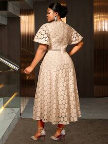 White Lace Dresses A Line Party Short Puff Sleeves With Lining Plus Size Women Birthday Gowns