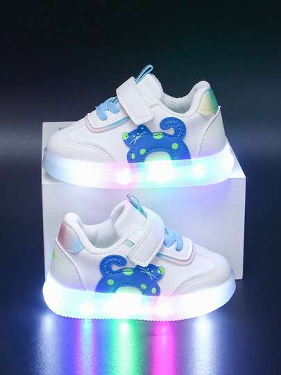 1 par unisex tecknade mönster PU kardborredesign lysande halkfria moderiktiga söta populära studentsportskor, lämpliga för hösten