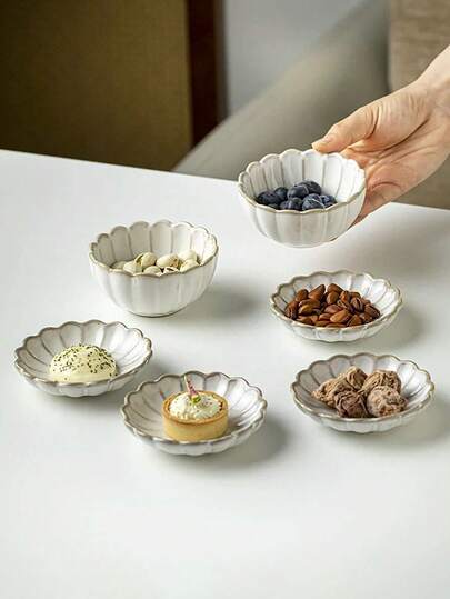 1 set vintage Crackle Glaze keramikskålar och tallrikar, dessertskålar, risskålar, dippsåsskålar, snackstallrikar, porslinsset