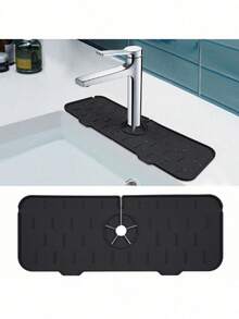 1 Pc Thickened Silicone Faucet Drip Pad, Durable Sink Splash Guard And Absorbent Drainage Mat, Anti-Slip Waterproof Pad For Kitchen And Bathroom Faucet Area, Reusable Sink Protector To Keep Countertop Dry And Clean, Modern Sink Accessories For Home, Apartment, Office And Hotel Use (Easy To Clean, Washable Silicone Material, Not Fabric)