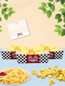 10 pièces/20 pièces/50 pièces Plateaux en papier pour fête de voitures de course, plateaux en papier à damier, bateaux à nachos, assiettes, vaisselle de fête de jour de jeu en vrac, fournitures de paniers à collation thème course pour décoration de fête d'anniversaire ou de baby shower