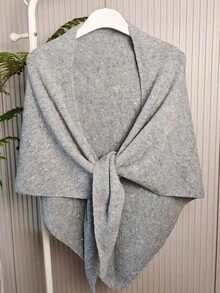 1 Stück neuer Schal mit Dreiecksform aus Wollmischung mit Pailletten, koreanischer minimalistischer Stil Umhang Poncho, warmer Schlauchschal - Hellgrau - Übersicht 3