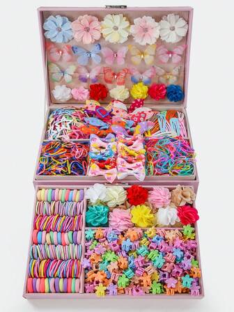 895pcs Girls' Multi-Color Rhinestone Double-Layer Mesh Butterfly Hair Clips, Cute Princess Hair Accessories, Elastic & Durable Hair Ties, Scrunchies, Barrettes, Clips Suitable For Daily Use