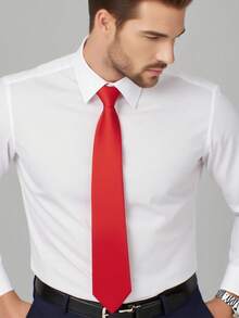 1pc Men's Adjustable Red Tie, Suitable For Groom, Best Man, Simple Solid Color Business Formal Tie