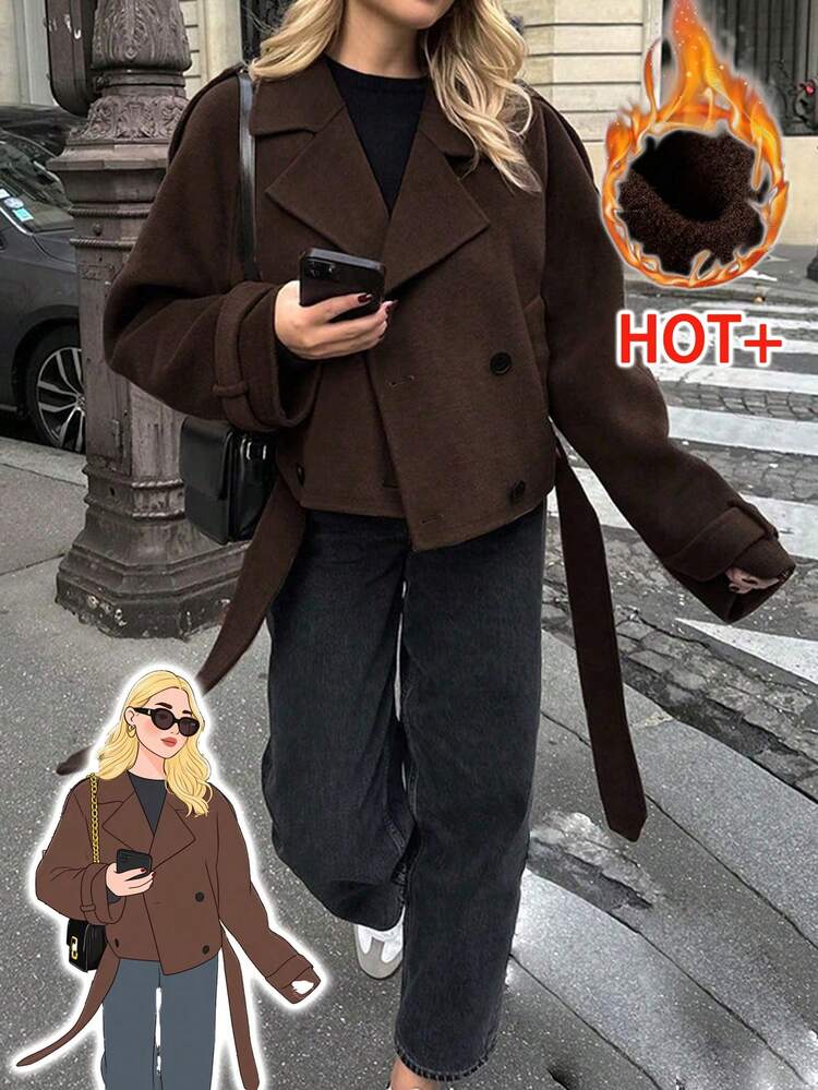 Women's Autumn Solid Color Long Sleeve Double-Breasted Casual Wide