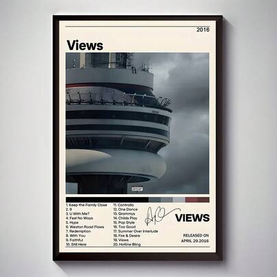 1pc Drake Views Album Art Deco Canvas Print, Modern Contemporary Space Theme, Frameless Portrait Orientation, Waterproof Artwork For Living Room, Bedroom, Home Office, Classroom, Dining Room Wall Decor, Unique Creative Wall Art Poster