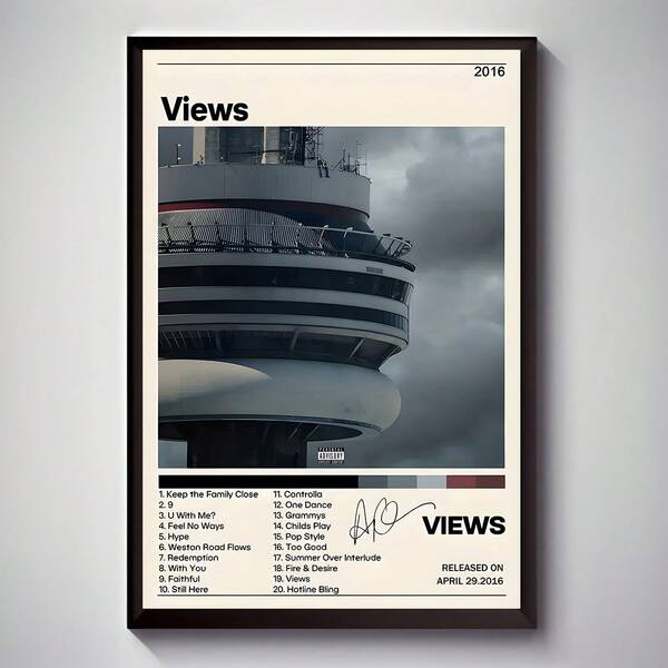 1pc Drake Views Album Art Deco Canvas Print, Modern Contemporary Space Theme, Frameless Portrait Orientation, Waterproof Artwork For Living Room, Bedroom, Home Office, Classroom, Dining Room Wall Decor, Unique Creative Wall Art Poster