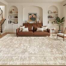 8x10 Area Rugs For Living Room Machine Washable Vintage Rug With AntiSlip Backing Soft Floral Print Large Rugs Foldable Thin Area Rug For Bedroom Dining Room 8 X 10 Beige Brown - 米色棕色 - 查看 2
