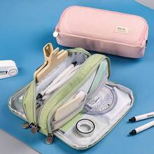 Large Capacity Pencil Case 4 Compartments, Pencil Pouch Bag With Zipper Portable Handle, Pen Case Bag Stationery Organizer For Office College School Adults Teen Girls Boys Men Women, Light Green