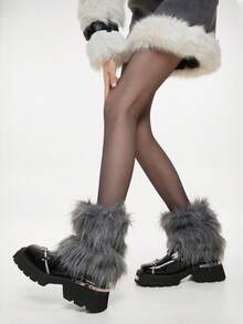 1双Y2K辣妹风毛绒保暖腿套，白色冬季亚文化JK毛绒保暖腿套，舒适保暖 - 彩色 - 查看 23