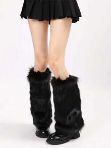 1双Y2K辣妹风毛绒保暖腿套，白色冬季亚文化JK毛绒保暖腿套，舒适保暖 - 彩色 - 查看 27