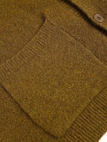 Plus Size Women Loose Fit Solid Color Drop Shoulder Long Sleeve Knit Cardigan, Fashionable & Versatile - Coffee Brown - View 11