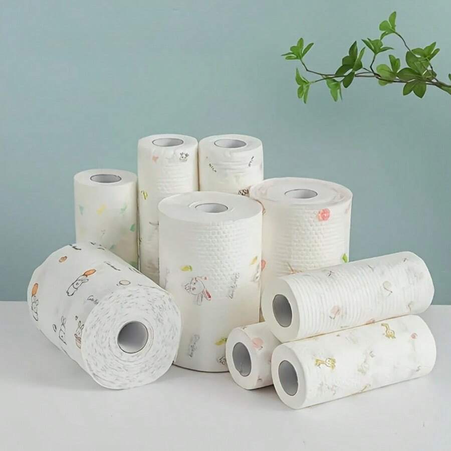 1 Roll 50/100/200/400 Sheets High Quality Reusable Kitchen Paper Towels, Larger & Thicker, Washable, Non-Stick, Easy To Clean, Multi-Purpose, Suitable For Home And Kitchen - Colorful Pattern - Multicolor - View 1