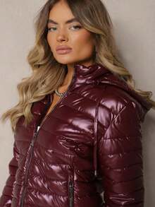 Quilted Jacket With A Detachable Hood And Elasticated Sleeves - Burgundy - View 5
