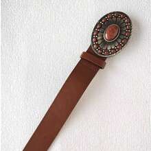 Daiana Moda Cinto Country Cowboy Western  Festa 4CM Fivela ouro velho - Caramelo - Visão 4