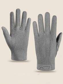 1 双纯色面料男士全指触屏手套，冬季保暖内衬，时尚驾驶手套蓬松 - A - 查看 15