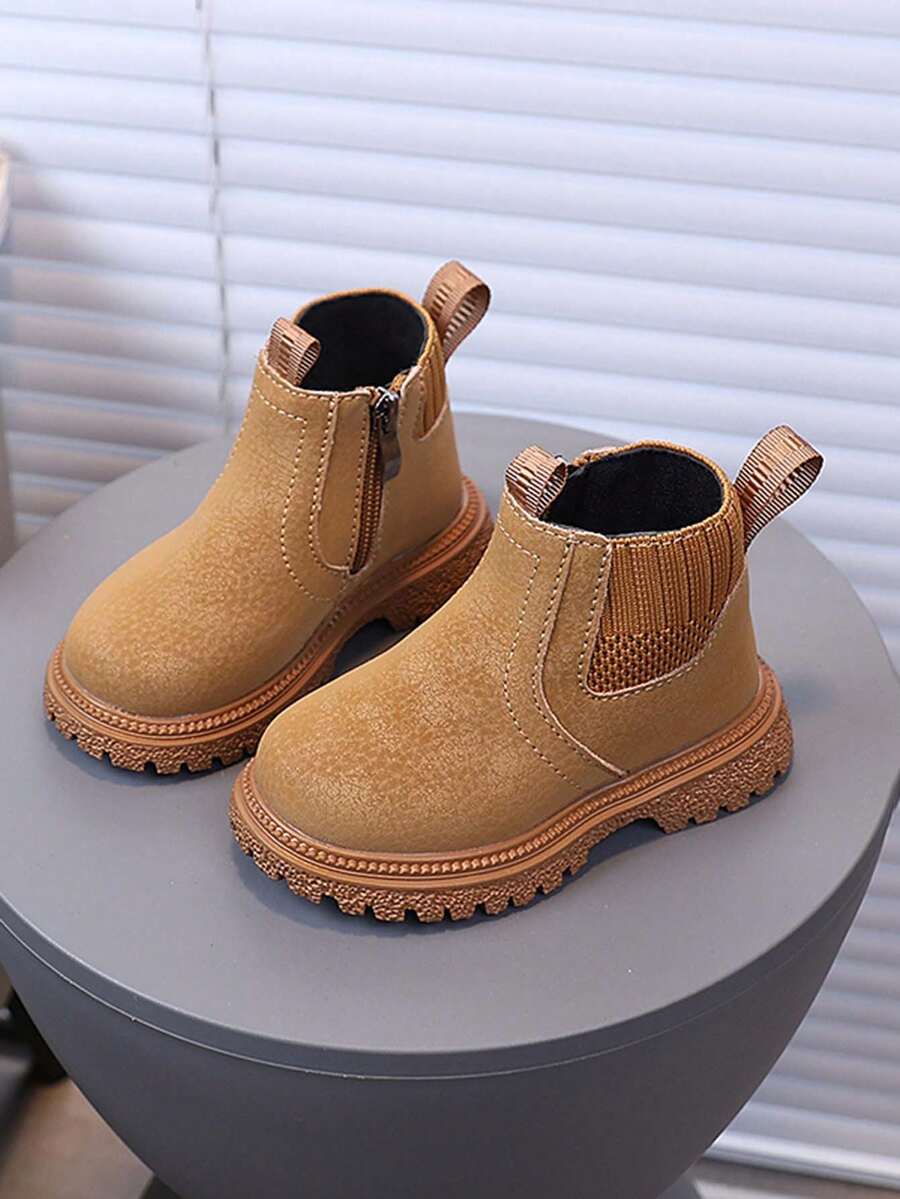 1 Pair Kids' Soft Bottom Anti-Slip Round Toe Ankle Boots, Casual & Fashionable, Suitable For Autumn/Winter - Brown - View 1