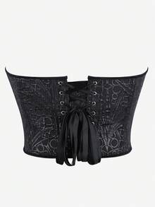 女款無肩帶束胸上衣 塑身胸衣 龐克風刺繡 修身緊身 帶魚骨胸衣 - 黑色 - 查看 3