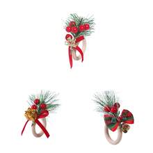 Christmas Napkin Rings With Pinecone Pine Needle Leaves Napkin Holder For Party Table Decoration - Light Green - View 6
