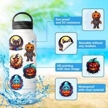 50pc New Scary Halloween Stickers With Black Faces, Featuring A Unique Pumpkin Halloween Sticker