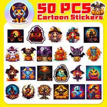 50pc New Scary Halloween Stickers With Black Faces, Featuring A Unique Pumpkin Halloween Sticker