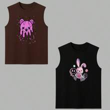 Kit 2 Macho Cotton Tank Top Printed Melted Bear Rabbit Plush Pink Faces Gym Shirt Workout Bodybuilder For The Heat Spring/Summer - Rust Brown - View 1