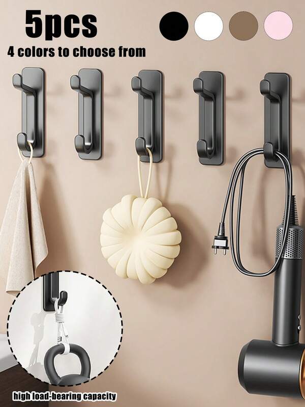 5pcs Heavy Duty Adhesive Wall Hooks,No - Drill Removable Hooks-4 Colors To Choose From,Flexible Installation, Ideal For Hanging Towels,Hats,Bag,Umbrellas, Keys, Bags,Sundry Items,Bathroom Storage Accessories,Room Decor Bedroom,Wardrobe Organiser, Utility Hooks, Perfect For Renters, Home Organizers,Practical Gift,Christmas Gift