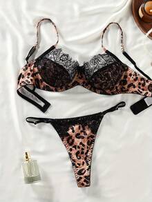 Bộ đồ lót ren khối màu tương phản họa tiết da báo nâu gợi cảm cho nữ Bộ đồ lót 2 mảnh cho nữ, Đồ lót - Cà phê nâu - Xem 7