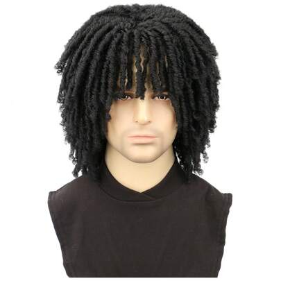Short Dreadlock Wigs For Man Afro Twist Braided Dreadlocks Wig Synthetic Breathable Faux Locs Braids Curly Wig