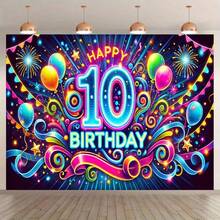 2D Flat, Perfect For Birthday Decor & Camera Shooting, Polyester, Happy Birthday Elements Background Cloth, Suitable For Indoor/Outdoor Party, Photography, Home Decor, Garage Door Display, No Electricity Required, Birthday Party Decoration