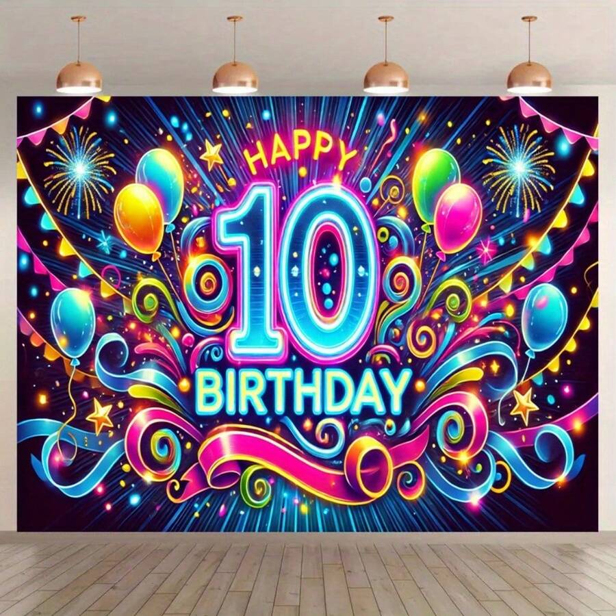 2D Flat, Perfect For Birthday Decor & Camera Shooting, Polyester, Happy Birthday Elements Background Cloth, Suitable For Indoor/Outdoor Party, Photography, Home Decor, Garage Door Display, No Electricity Required, Birthday Party Decoration