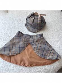 宠物侦探服装套装 - 英式狗猫角色扮演带帽子，适合小型犬，涤纶材质，钩环扣