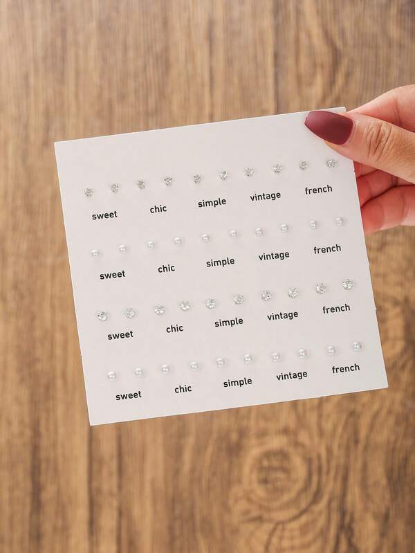 40 زوج من الأقراط الصغيرة على شكل دبوس بزينة كاذبة من اللؤلؤ والراينستون، بأسلوب بسيط، مناسبة للإرتداء اليومي