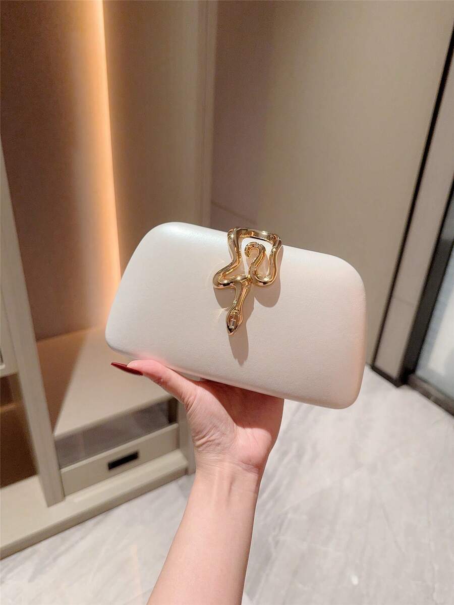 1 件迷人金属蛇形装饰手拿包，奢华闪亮复古金色盒式迷你钱包，时尚、迷人、优雅的女士晚宴手提包，适合婚礼、主题正式派对、舞会、生日庆祝，配有链条