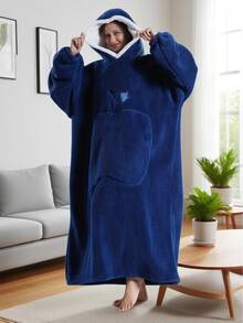 2/1 pieza Manta con capucha de felpa suave y acogedora - Manta reversible y oversize unisex para adultos con bolsillo grande, gris claro, lavar a mano solamente