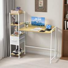 INICO Escritorio de Computadora, escritorios para Home Office con 1 Cajones y 4 Niveles de Estantes, Moderno Escritorio para Oficina en Casa, Mesa de Estudio para Laptop, Minimalista Moderno - Marrón - Ver 6