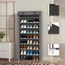 6/10 层鞋柜带防尘罩，无纺布节省空间鞋架，容量大，易于组装，便携式鞋柜，适用于各种场景，如入口、储物架、家庭和宿舍储物、鞋子收纳盒、鞋子收纳、鞋柜、房间装饰、架子、搁板、简约、春假、波西米亚风、高档风格、母亲节 - 彩色 - 查看 4