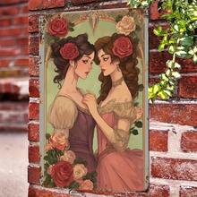 2D Flat, 8x12inch Piece Vintage Metal Tin Wall Art Sign - 1912 Victorian Sisters And Roses Floral Design, Purple Pink Gold, 2D Flat Vintage Home Decor Suitable For Living Room, Bedroom, Cafe, No Electricity Required, Includes Easy-To-Install Hardware, Tin Wall Decoration, Vintage Metal Wall Art, Outdoor Wall Decoration, Tin Decoration, Classic Style, High-Quality Printing, Interior Designer, Cafe Owner, 2D Flat - A - 查看 1