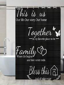 1pc/4pcs Bathroom Decoration Set: Shower Curtain With 12 Hooks, Non-Slip Bath Mat, U-Shaped Floor Mat & Round Toilet Lid Cover, Multifunctional For Bathroom