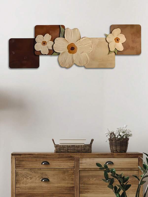 1 Stück natürliches Blumenmuster Holz Wanddekoration, Wabi-Sabi Stil Holz Wandkunst, 44,96*14,99cm, geeignet für Feiertagsdekoration, Wanddekoration, Schlafzimmerdekoration, Badezimmerdekoration, perfektes Geschenk für Familie und Freunde